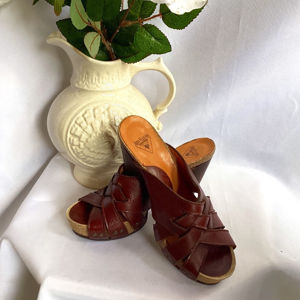 John Fluevog Brown Rules Curie Woven High-Heel Mule